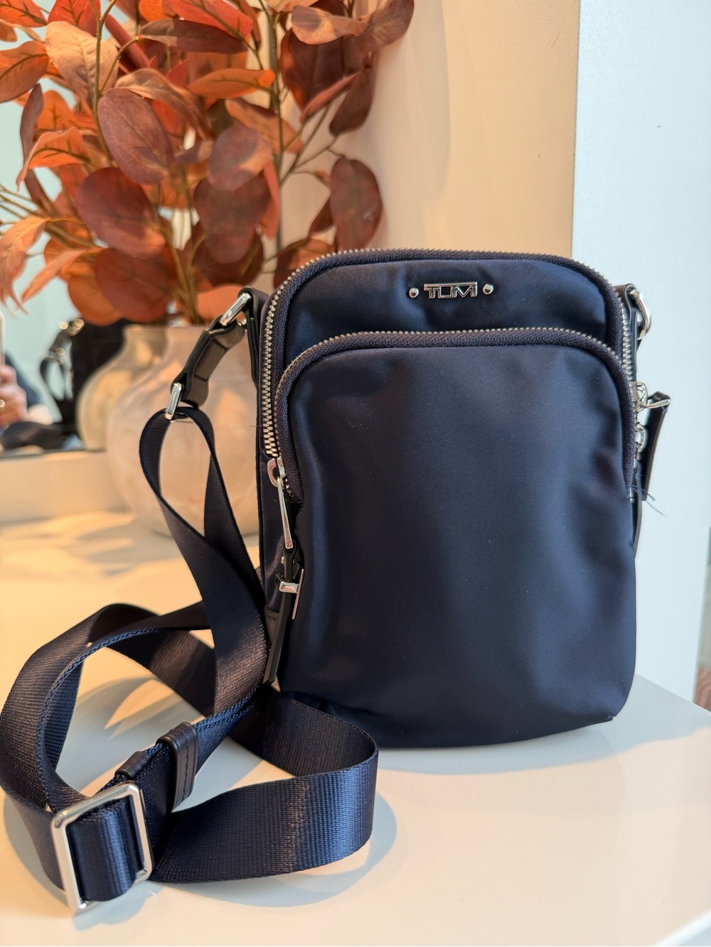 Tumi Navy Compact Crossbody Belt Bag for Men